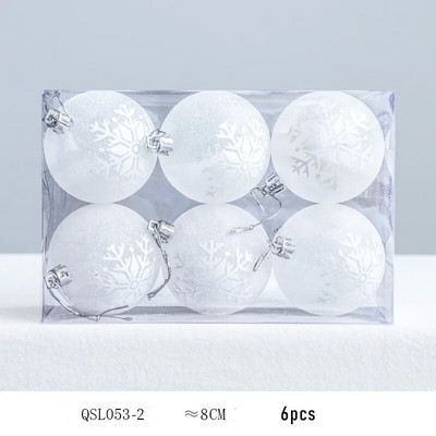 6 vnt. baltas kalėdinis rutulys Kalėdų eglutės papuošalas sniego gaublys Kalėdų dekoracijos 2023 m. Naujųjų metų namų dekoratyviniai rutuliai