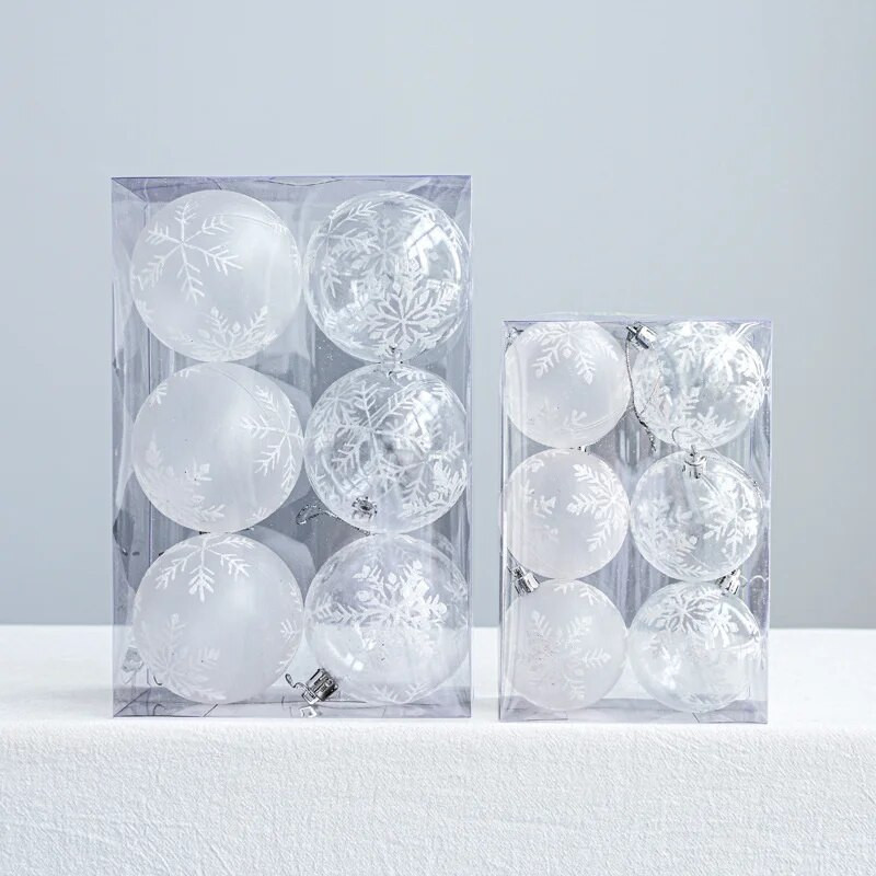 6 vnt. baltas kalėdinis rutulys Kalėdų eglutės papuošalas sniego gaublys Kalėdų dekoracijos 2023 m. Naujųjų metų namų dekoratyviniai rutuliai