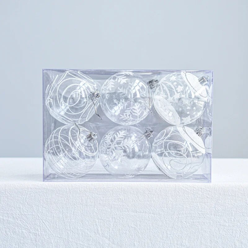 6 vnt. baltas kalėdinis rutulys Kalėdų eglutės papuošalas sniego gaublys Kalėdų dekoracijos 2023 m. Naujųjų metų namų dekoratyviniai rutuliai