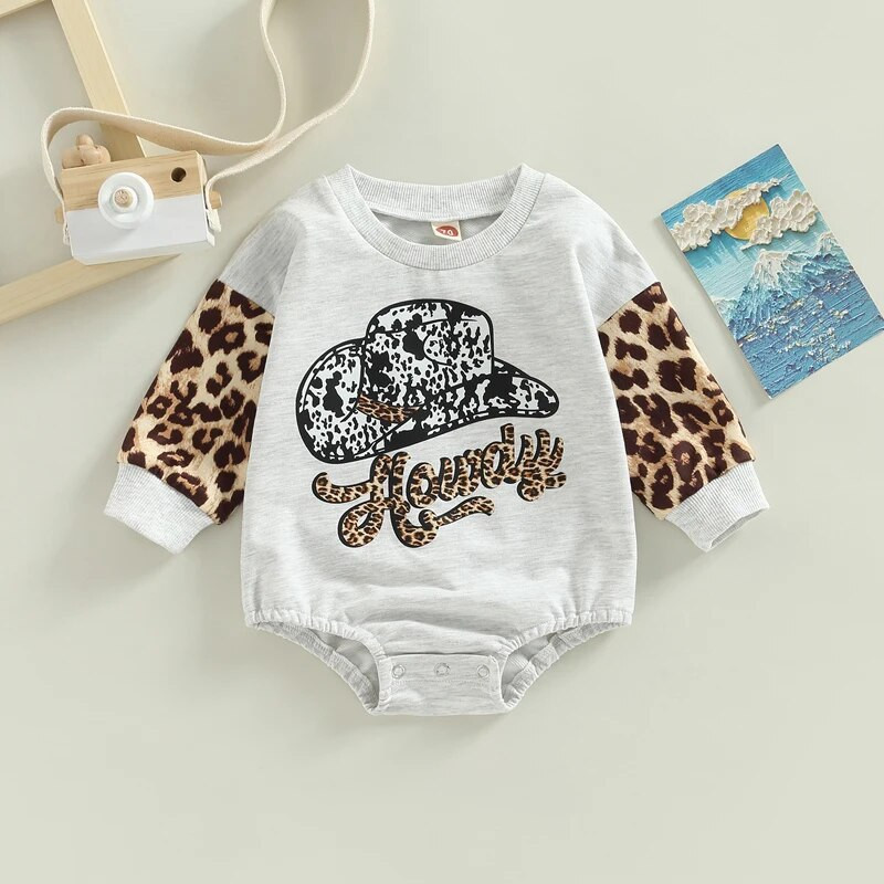Odjeća za bebe Proljeće Jesen Odjeća za malu djecu Novorođenčad Dječaci Djevojčice Govedo Leopard slova Print Patchwork Rompers Kombinezoni Odjeća
