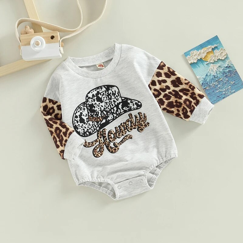 Odjeća za bebe Proljeće Jesen Odjeća za malu djecu Novorođenčad Dječaci Djevojčice Govedo Leopard slova Print Patchwork Rompers Kombinezoni Odjeća