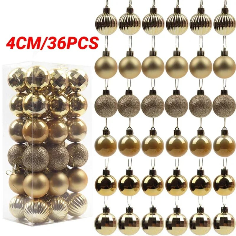 36PCS Božićna kuglica Plastična kuglica 4cm Mala kuglica Božićna kuglica Set ukrasa za božićno drvce Nelomljivo božićno drvce