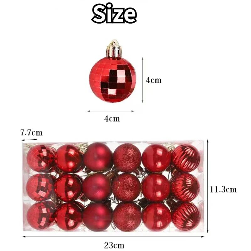36PCS Božićna kuglica Plastična kuglica 4cm Mala kuglica Božićna kuglica Set ukrasa za božićno drvce Nelomljivo božićno drvce