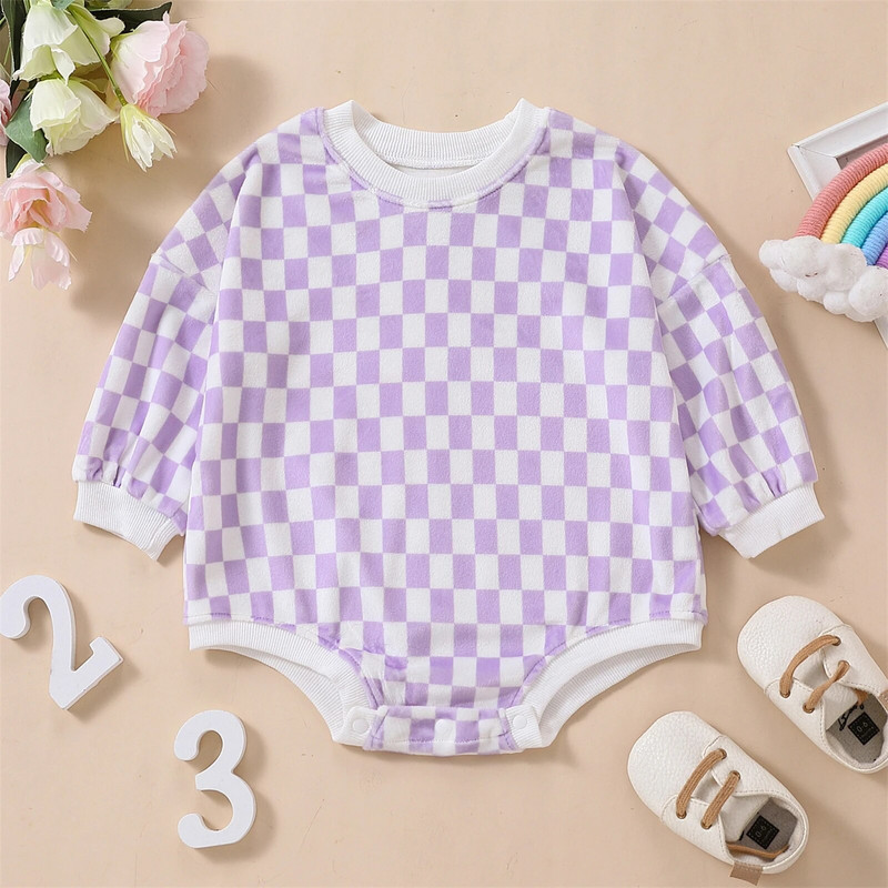 Kisfiúk Lányok Rombik 0-24M Őszi újszülött baba hosszú ujjú kockás mintás pulóver Bő pulóverek Romper Jumpsuits Ruházat