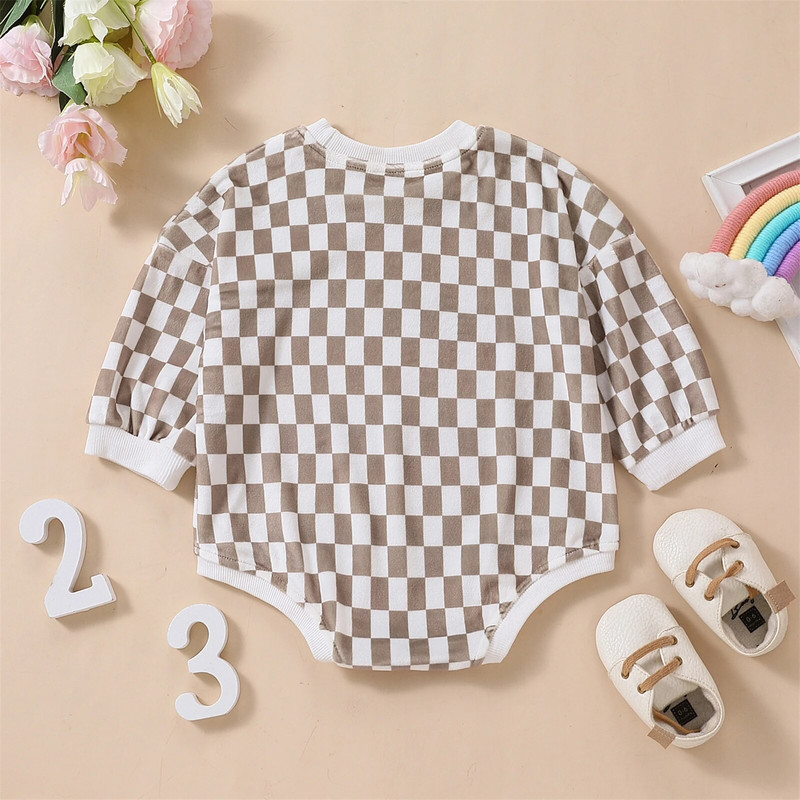 Kisfiúk Lányok Rombik 0-24M Őszi újszülött baba hosszú ujjú kockás mintás pulóver Bő pulóverek Romper Jumpsuits Ruházat