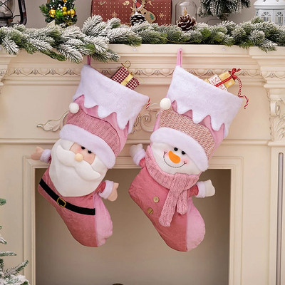 Коледни торбички за сладкиши Новогодишни пакети Розов коледен чорап с гном Чорапи на Дядо Коледа Коледни орнаменти Коледни чорапи