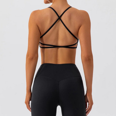 CHRLEISURE 2PCS Sportski grudnjak s križnim naborima za jogu s brzim sušenjem biciklističkih hlačica Naked Feeling Fitness set za žensku sportsku odjeću