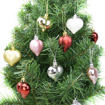 12 τμχ Χρυσό ασημί σχήμα καρδιάς Χριστουγεννιάτικη μπάλα Χριστουγεννιάτικο δέντρο πλαστικό κρεμαστό μενταγιόν μπάλα στολίδι Πρωτοχρονιάτικο Φεστιβάλ Σπίτι