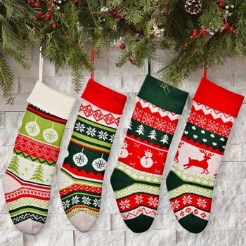 Γεωμετρική Δαντέλα Χριστουγεννιάτικες Πλεκτές Χριστουγεννιάτικες Κάλτσες Candy Bag for Family Country Rustic Holiday Indoor