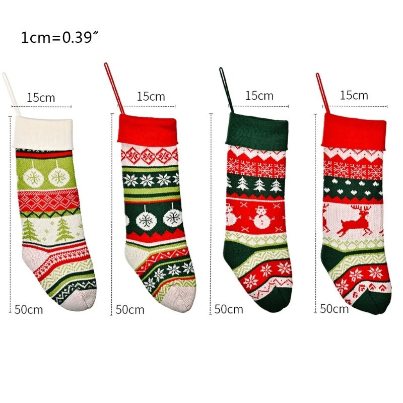 Geometriniai nėriniai Kalėdinės megztos kalėdinės kojinės, saldainių krepšys, skirtas šeimos kaimiškam atostogoms patalpose