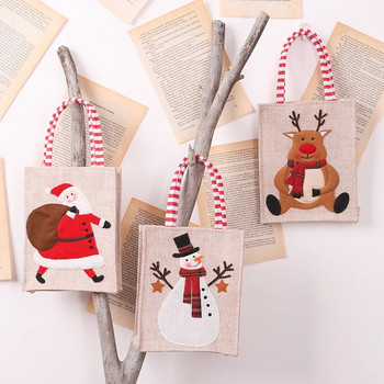 Χαρούμενα Χριστούγεννα Άλκη Χιονάνθρωπος Άγιος Βασίλης Λινά Δώρα Τσάντα 3D κεντημένη τσάντα Apple Candy Cookie Συσκευασία δώρου Τσάντα τσάντα