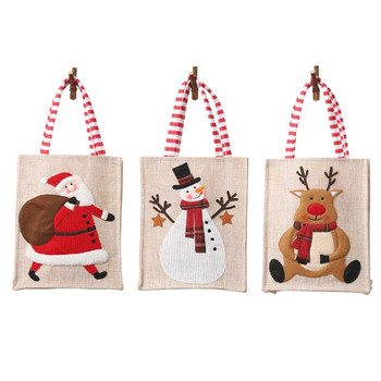 Χαρούμενα Χριστούγεννα Άλκη Χιονάνθρωπος Άγιος Βασίλης Λινά Δώρα Τσάντα 3D κεντημένη τσάντα Apple Candy Cookie Συσκευασία δώρου Τσάντα τσάντα