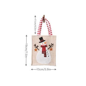 Весела Коледа Елк Снежен човек Дядо Коледа Ленена торбичка за подаръци 3D бродирана ръчна чанта Ябълкови бонбони Бисквитка Опаковка за подарък Мъжка чанта