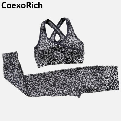 Leopard sportski grudnjak Ženski bešavni set za jogu Kratka majica bez rukava Tajice visokog struka za fitness Odijelo za vježbanje Odjeća za teretanu