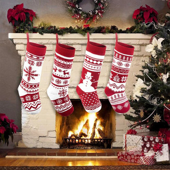 46 см големи коледни чорапи Плюшени коледни чорапи от червен плат Висящ орнамент Xmax Опаковка за подарък Чорап Коледна украса 2023