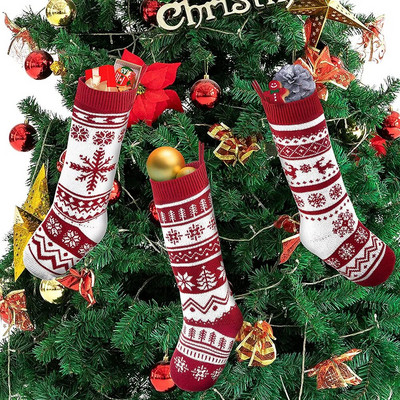 46 см големи коледни чорапи Плюшени коледни чорапи от червен плат Висящ орнамент Xmax Опаковка за подарък Чорап Коледна украса 2023