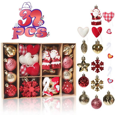 32 ks/krabica vianočných guľôčok, hračiek, ozdôb na vianočný stromček, závesných príveskov, vianočných dekorácií do domácnosti, novoročný darček Noel Navidad 2024