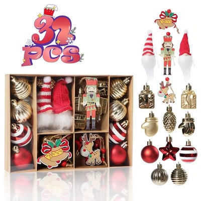 32 ks/krabica vianočných guľôčok, hračiek, ozdôb na vianočný stromček, závesných príveskov, vianočných dekorácií do domácnosti, novoročný darček Noel Navidad 2024