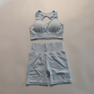 ABS LOLI Sieviešu bezšuvju jogas sporta uzvalks sporta krūštura šortu komplekts 2 dab. Vasaras sporta apģērbs bez piedurknēm sporta zāles skriešanas treniņu apģērbi