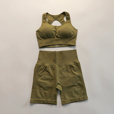 ABS LOLI Sieviešu bezšuvju jogas sporta uzvalks sporta krūštura šortu komplekts 2 dab. Vasaras sporta apģērbs bez piedurknēm sporta zāles skriešanas treniņu apģērbi