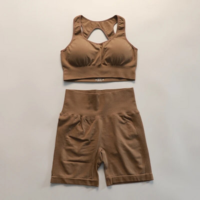 ABS LOLI Sieviešu bezšuvju jogas sporta uzvalks sporta krūštura šortu komplekts 2 dab. Vasaras sporta apģērbs bez piedurknēm sporta zāles skriešanas treniņu apģērbi