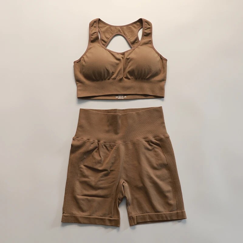 ABS LOLI Sieviešu bezšuvju jogas sporta uzvalks sporta krūštura šortu komplekts 2 dab. Vasaras sporta apģērbs bez piedurknēm sporta zāles skriešanas treniņu apģērbi