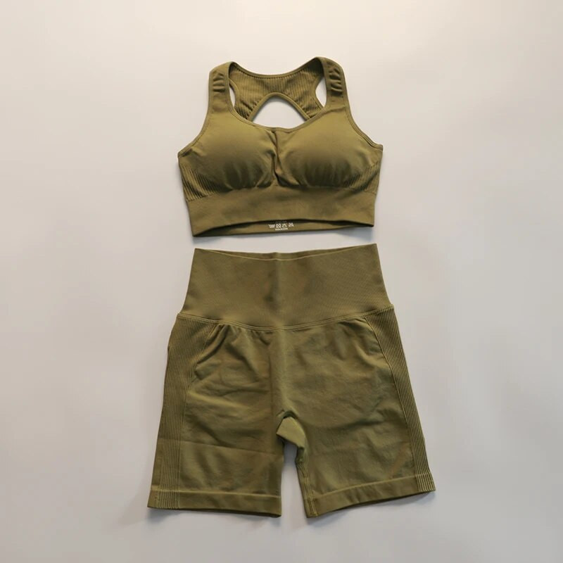 ABS LOLI Sieviešu bezšuvju jogas sporta uzvalks sporta krūštura šortu komplekts 2 dab. Vasaras sporta apģērbs bez piedurknēm sporta zāles skriešanas treniņu apģērbi