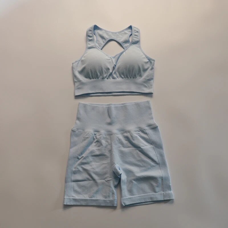 ABS LOLI Sieviešu bezšuvju jogas sporta uzvalks sporta krūštura šortu komplekts 2 dab. Vasaras sporta apģērbs bez piedurknēm sporta zāles skriešanas treniņu apģērbi