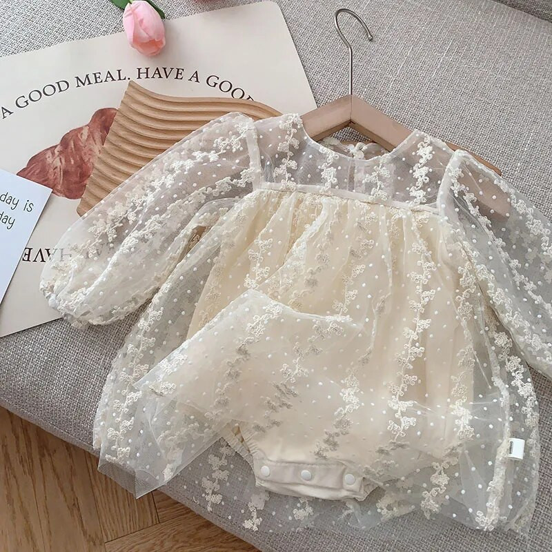 MILANCEL Dječja odjeća Vezeni bodi haljina za djevojčice Mrežasta haljina za djevojčice