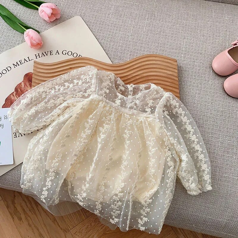 MILANCEL Dječja odjeća Vezeni bodi haljina za djevojčice Mrežasta haljina za djevojčice