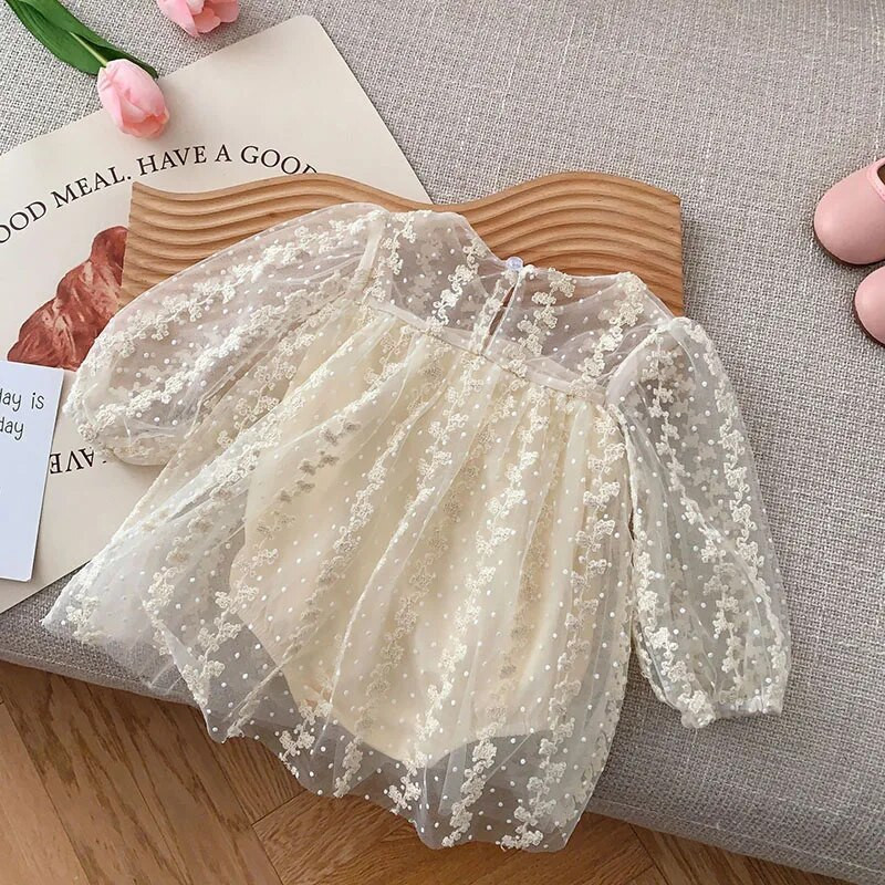 MILANCEL Dječja odjeća Vezeni bodi haljina za djevojčice Mrežasta haljina za djevojčice