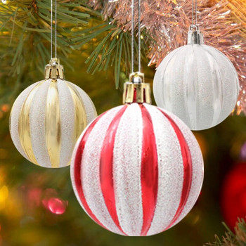 Navidad Decor 6 бр./кутия 6 см Червена златна ивица Коледна топка Орнамент Коледно дърво Висулка Коледна украса за дома Нова година 2024