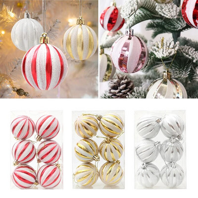 Navidad Decor 6 бр./кутия 6 см Червена златна ивица Коледна топка Орнамент Коледно дърво Висулка Коледна украса за дома Нова година 2024