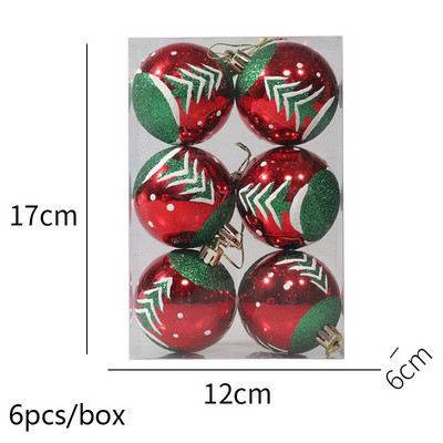 Navidad Decor 6kom/kutija 6cm crveno zlatne pruge Božićna kuglica Ukras Božićno drvce Privjesak Božićni ukrasi za dom Nova godina 2024.