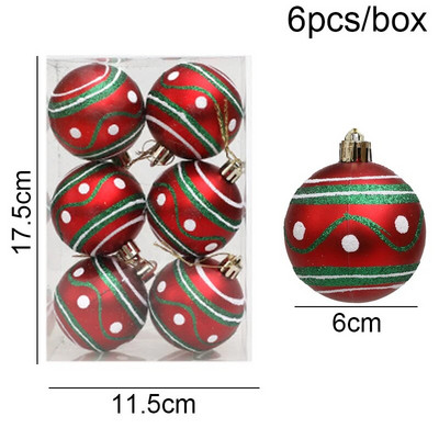 Navidad Decor 6kom/kutija 6cm crveno zlatne pruge Božićna kuglica Ukras Božićno drvce Privjesak Božićni ukrasi za dom Nova godina 2024.