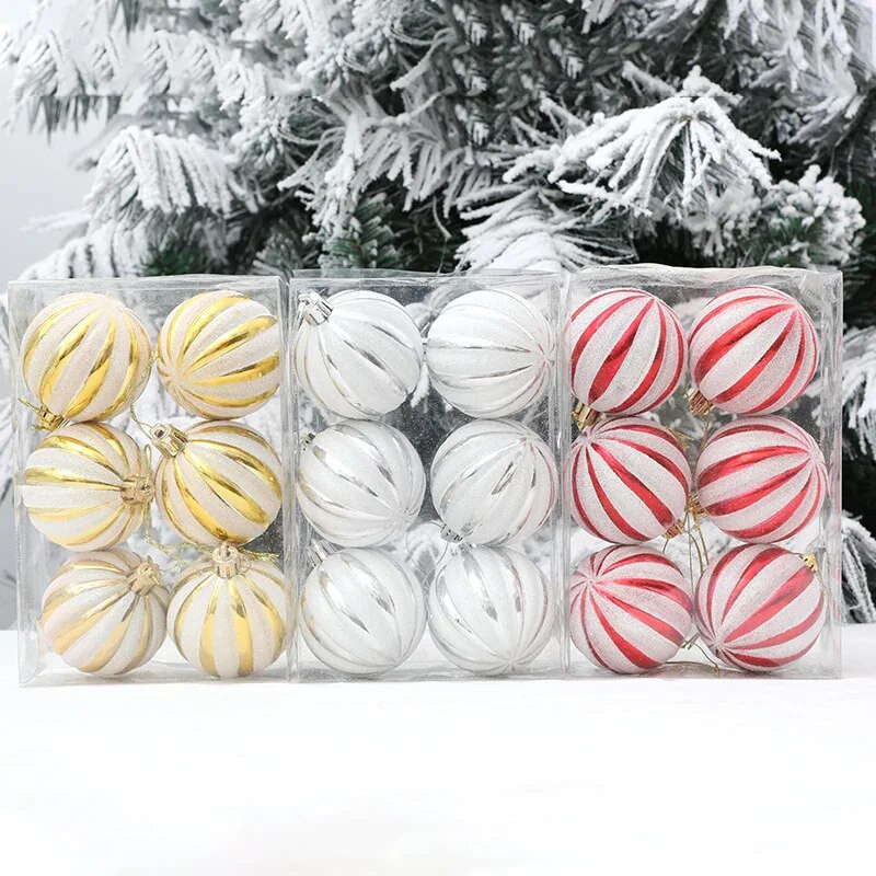 Navidad Decor 6kom/kutija 6cm crveno zlatne pruge Božićna kuglica Ukras Božićno drvce Privjesak Božićni ukrasi za dom Nova godina 2024.