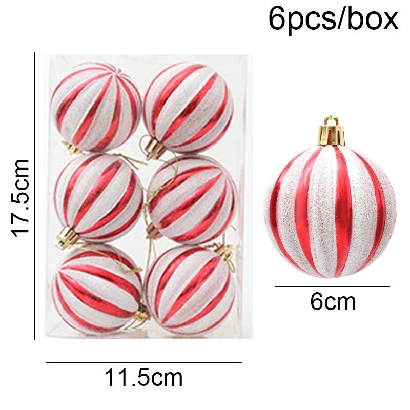 Navidad Decor 6kom/kutija 6cm crveno zlatne pruge Božićna kuglica Ukras Božićno drvce Privjesak Božićni ukrasi za dom Nova godina 2024.