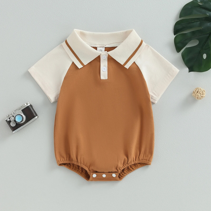 Pudcoco kombinezoni za novorođenčad i dječake, kratki rukavi kontrastne boje Ljetni bodi odjeća za ležerno svakodnevno 0-24M