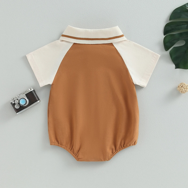 Pudcoco kombinezoni za novorođenčad i dječake, kratki rukavi kontrastne boje Ljetni bodi odjeća za ležerno svakodnevno 0-24M