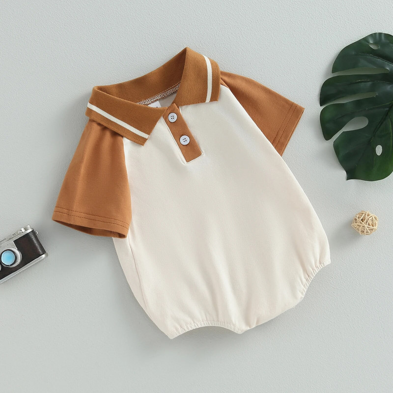 Pudcoco kombinezoni za novorođenčad i dječake, kratki rukavi kontrastne boje Ljetni bodi odjeća za ležerno svakodnevno 0-24M