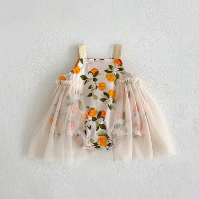 2023. gada vasaras meiteņu rombiņas, princeses bez piedurknēm, tīklveida puķu tērps 3–24 mēnešu mazuļiem