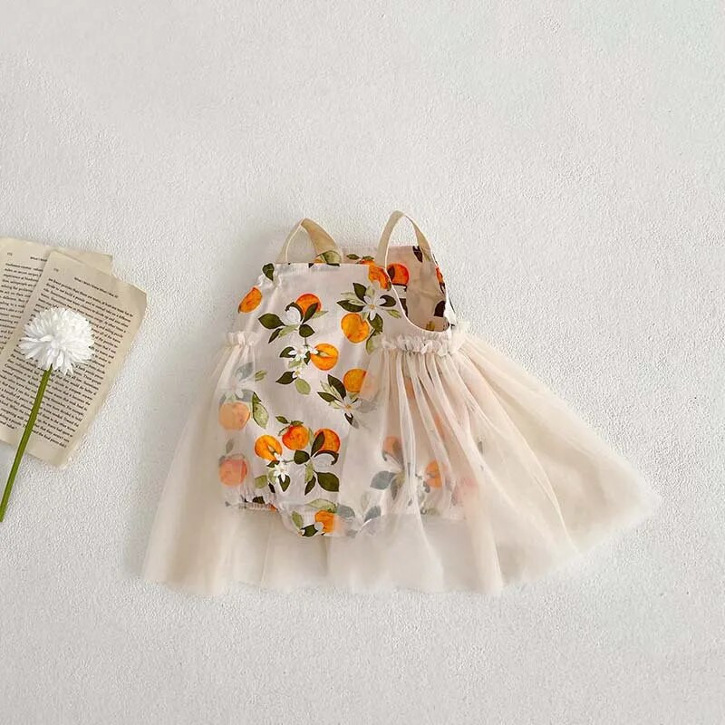 2023. gada vasaras meiteņu rombiņas, princeses bez piedurknēm, tīklveida puķu tērps 3–24 mēnešu mazuļiem