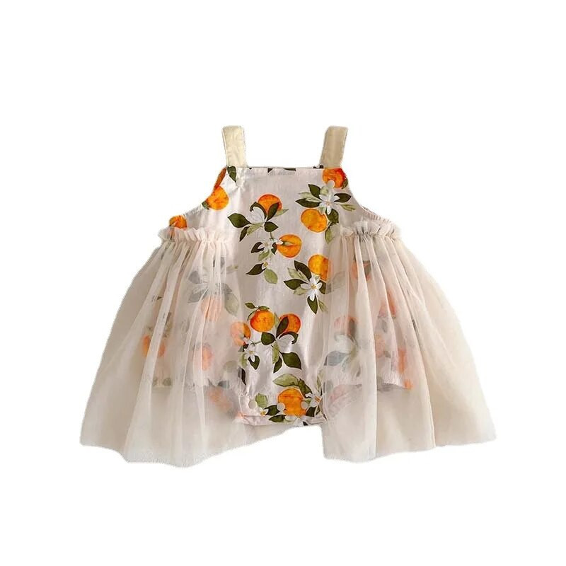 2023. gada vasaras meiteņu rombiņas, princeses bez piedurknēm, tīklveida puķu tērps 3–24 mēnešu mazuļiem