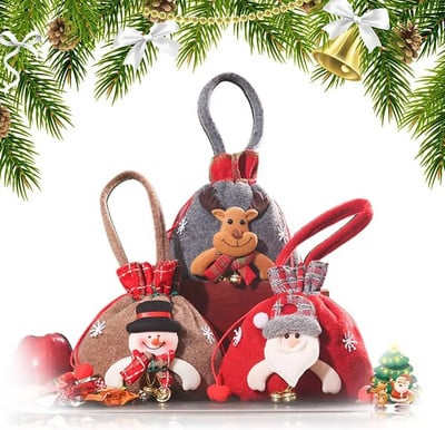 Коледен подарък Чанта за кукли Плетени шнурове Дядо Коледа Снежен човек Елени Кукли Ябълка Чанта за съхранение на бонбони за деца Гости Коледни подаръчни торбички 2024