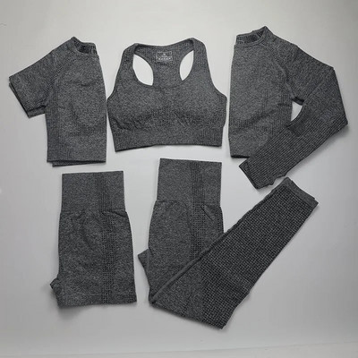 5 daļīgs Vital bezšuvju jogas komplekts sieviešu treniņiem, sporta apģērbi, sporta zāles apģērbi ar īsām/garām piedurknēm apgrieztu augšdaļu ar augstu vidukli, legingi, sporta tērpu