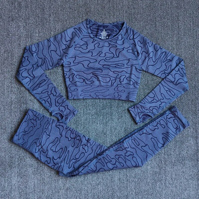 Ženski set za jogu dugih rukava Odjeća za vježbanje u teretani Fitness Crop Top Bešavne tajice visokog struka 2 kom/komplet Sportsko odijelo Aktivna odjeća