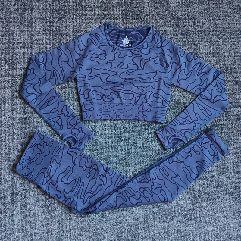 Ženski set za jogu dugih rukava Odjeća za vježbanje u teretani Fitness Crop Top Bešavne tajice visokog struka 2 kom/komplet Sportsko odijelo Aktivna odjeća