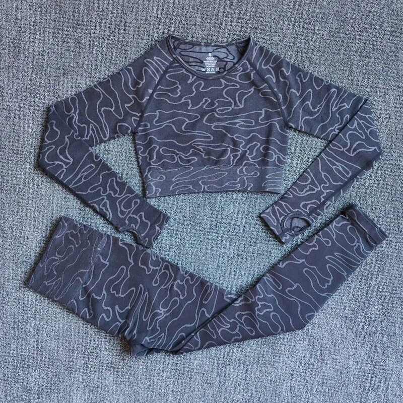 Ženski set za jogu dugih rukava Odjeća za vježbanje u teretani Fitness Crop Top Bešavne tajice visokog struka 2 kom/komplet Sportsko odijelo Aktivna odjeća