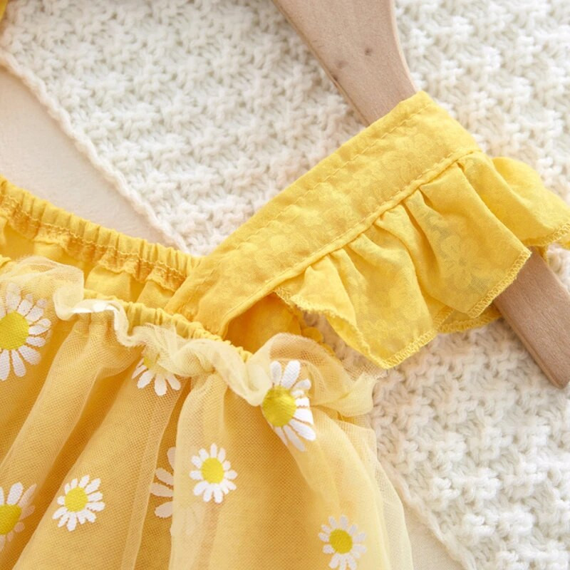 Vasaras meiteņu rombiņas bez piedurknēm margrietiņas princeses bērnu tērps 0-2T rombiņas + cepures tērpi zīdaiņu apģērbs