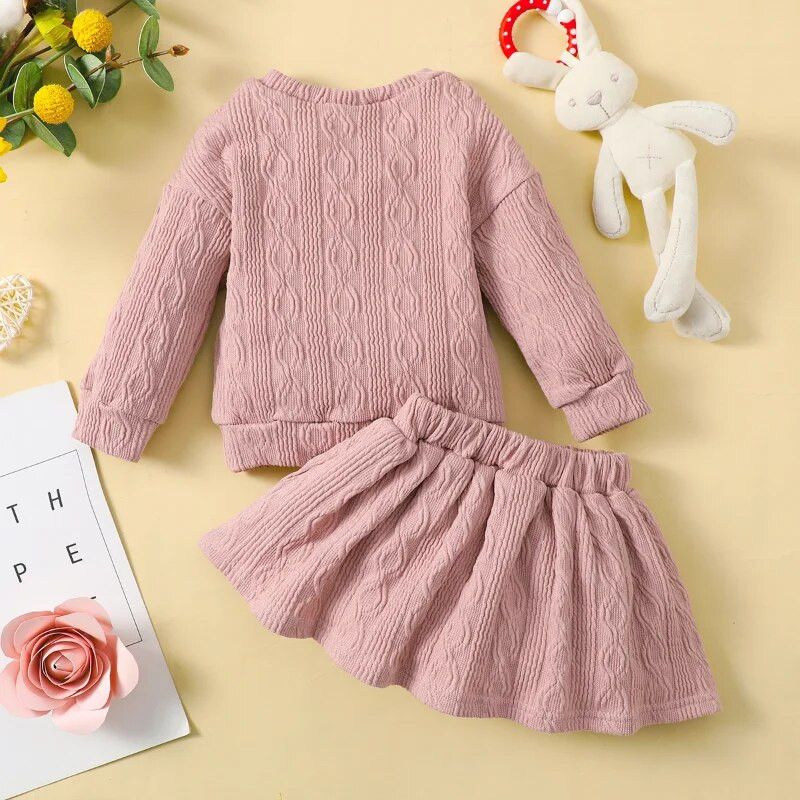 2PCS Ružičasti zečevi izvezeni top+kratka suknja Set za djevojčice Suknja dugih rukava Slatki ležerni kompleti odjeće proljeće i jesen